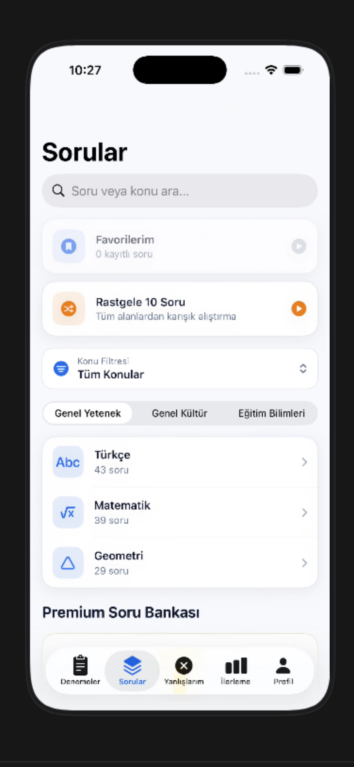 KPSS Analiz Yap - Sorular Ekranı